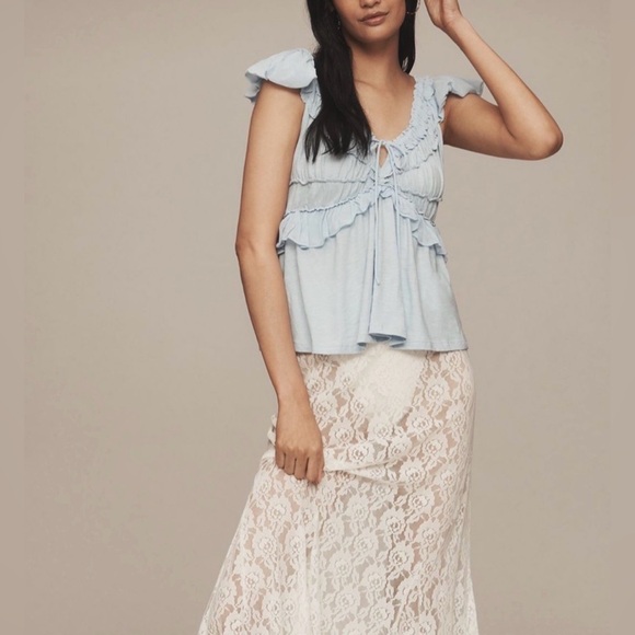 Anthropologie Ruffle Cap Sleeve Blouse - Picture 2 of 6